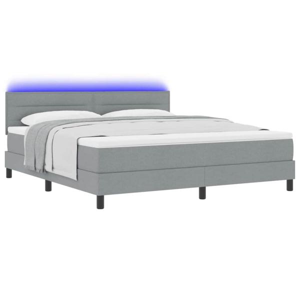 LED Boxspringbett mit Matratze Hellgrau 180x200 cm Stoff