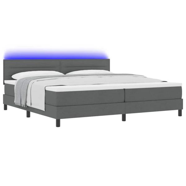 LED Boxspringbett mit Matratze Dunkelgrau 200x200 cm Stoff