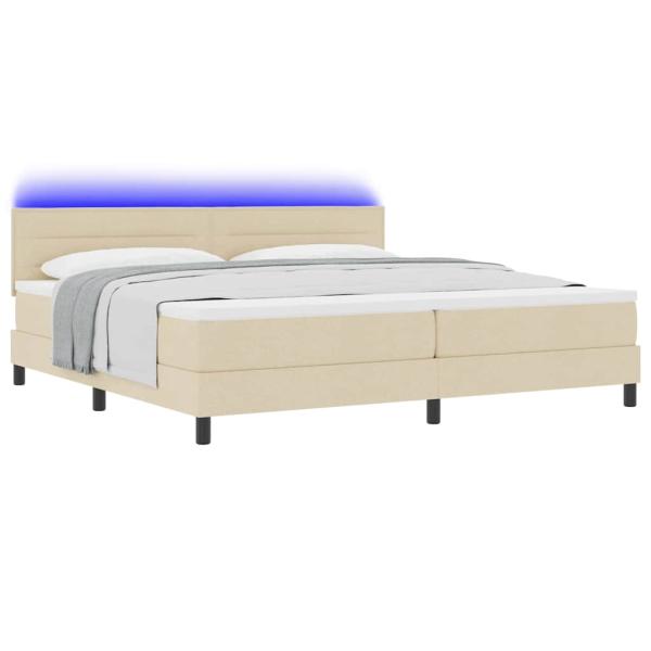 LED Boxspringbett mit Matratze Creme 200x200 cm Stoff