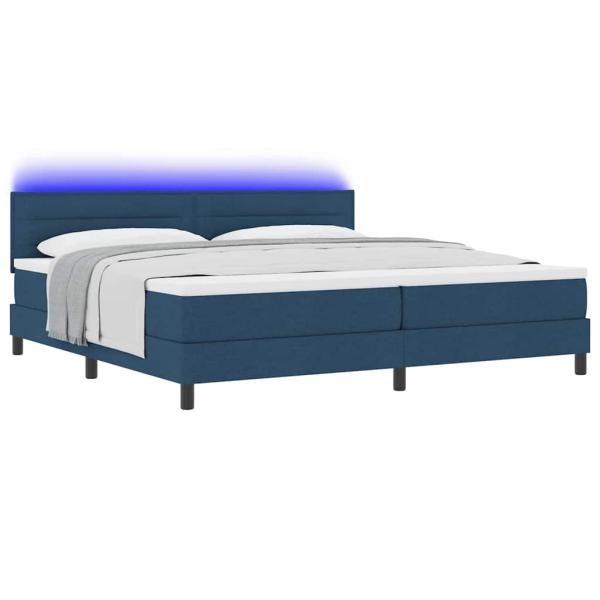 LED Boxspringbett mit Matratze Blau 200x200 cm Stoff