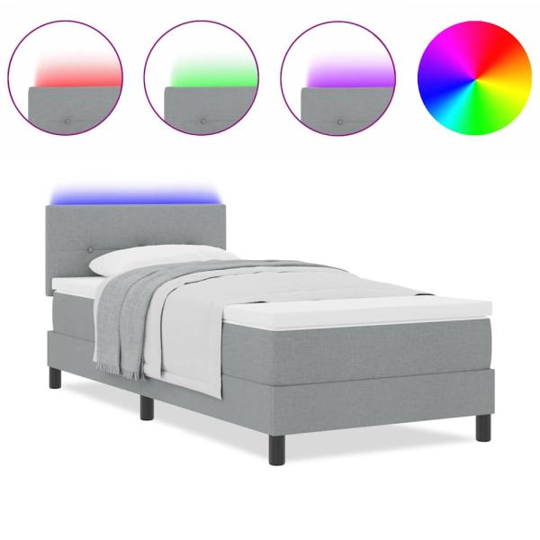 LED Boxspringbett mit Matratze Hellgrau 80x200 cm Stoff