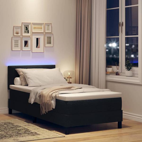 LED Boxspringbett mit Matratze Schwarz 90x190 cm Stoff