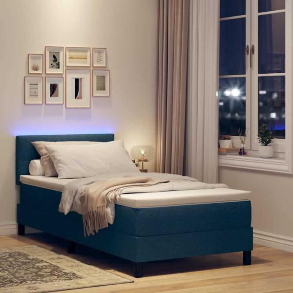 LED Boxspringbett mit Matratze Blau 90x190 cm Stoff