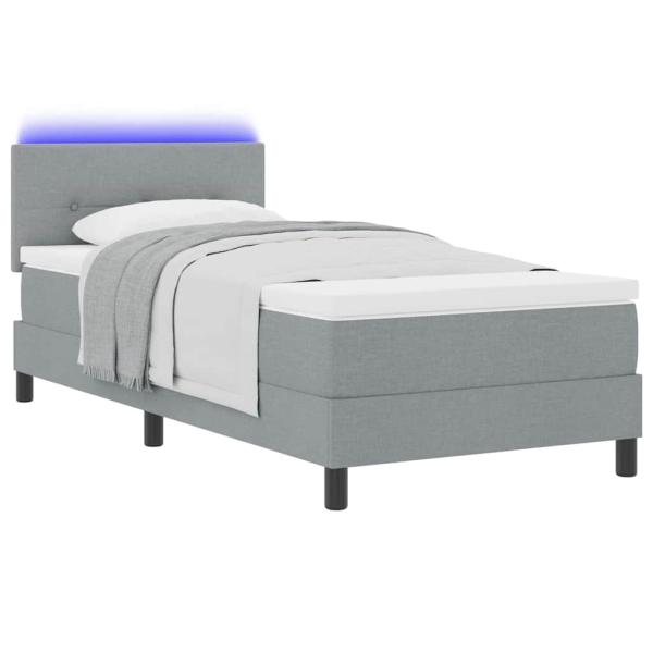 LED Boxspringbett mit Matratze Hellgrau 90x200 cm Stoff