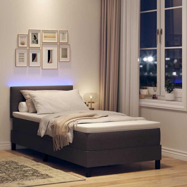 LED Boxspringbett mit Matratze Dunkelbraun 90x200 cm Stoff