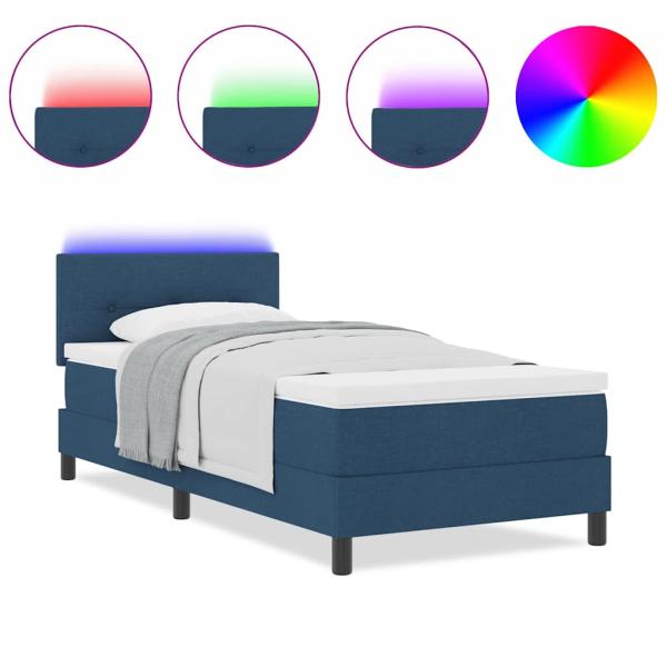 LED Boxspringbett mit Matratze Blau 100x200 cm Stoff
