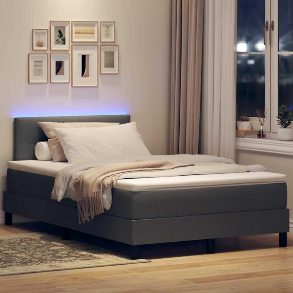 LED Boxspringbett mit Matratze Dunkelgrau 120x190 cm Stoff