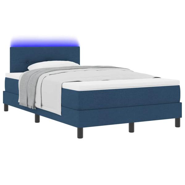 LED Boxspringbett mit Matratze Blau 120x200 cm Stoff