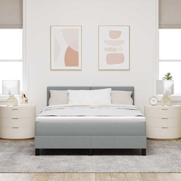 LED Boxspringbett mit Matratze Hellgrau 140x200 cm Stoff