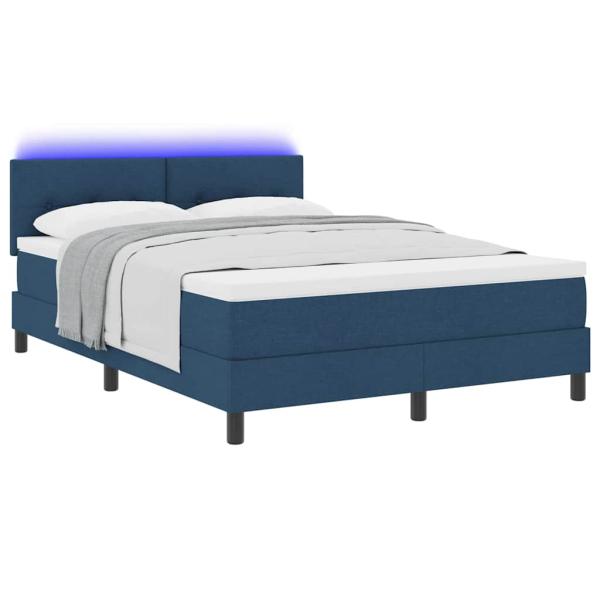 LED Boxspringbett mit Matratze Blau 160x200 cm Stoff