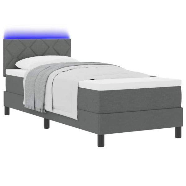 LED Boxspringbett mit Matratze Dunkelgrau 80x200 cm Stoff