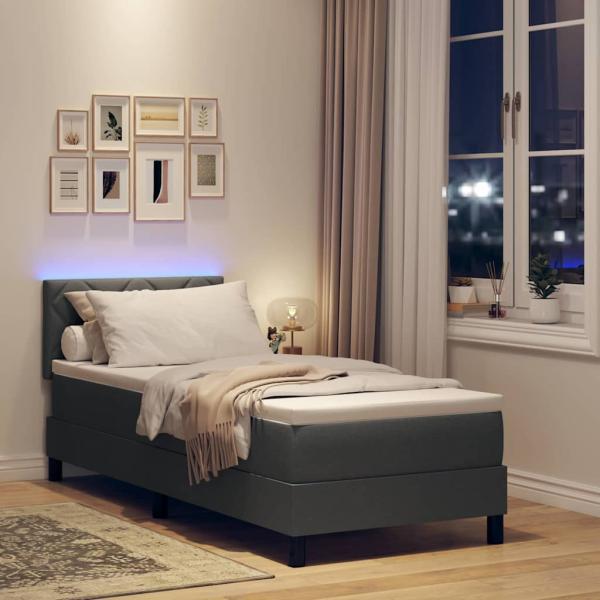 LED Boxspringbett mit Matratze Dunkelgrau 80x200 cm Stoff