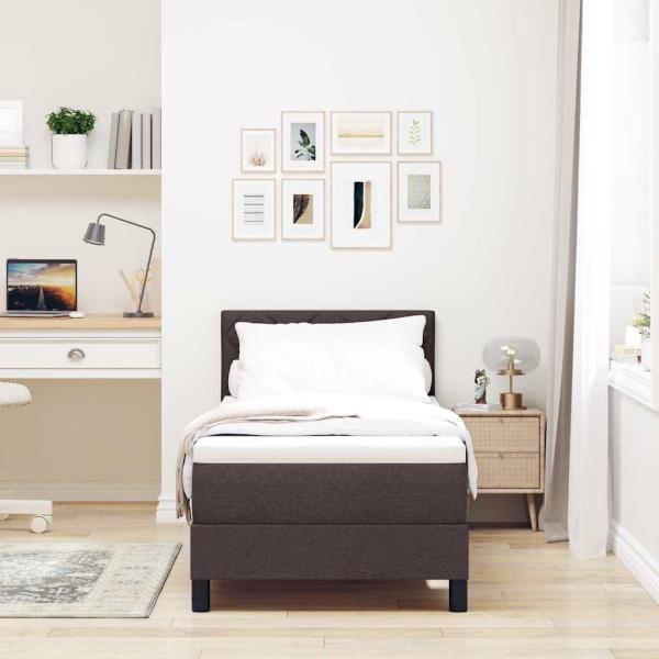 LED Boxspringbett mit Matratze Dunkelbraun 80x200 cm Stoff