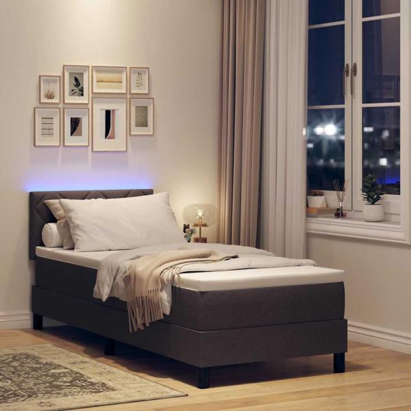 LED Boxspringbett mit Matratze Dunkelbraun 80x200 cm Stoff