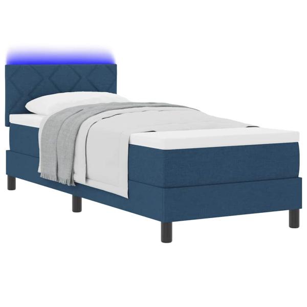 LED Boxspringbett mit Matratze Blau 80x200 cm Stoff