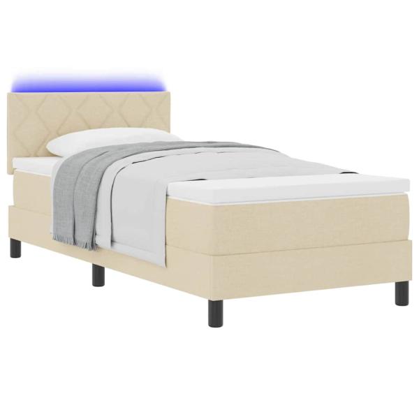 LED Boxspringbett mit Matratze Creme 90x200 cm Stoff