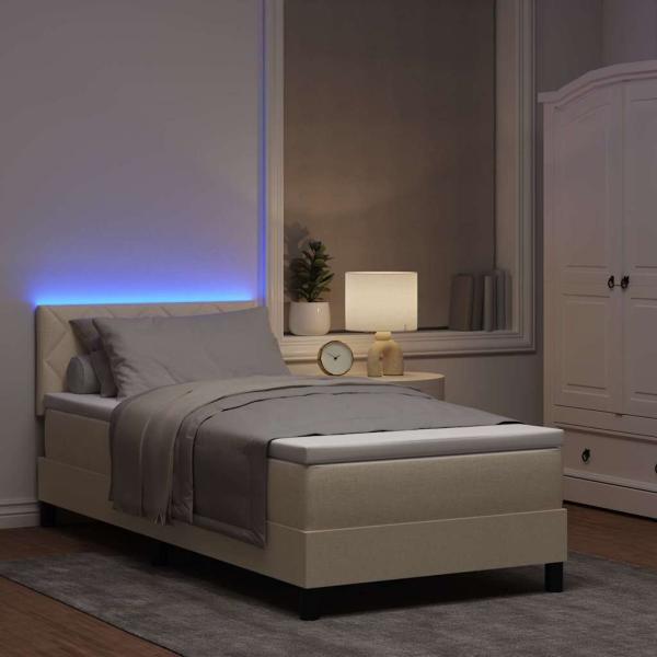 LED Boxspringbett mit Matratze Creme 90x200 cm Stoff