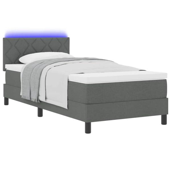 LED Boxspringbett mit Matratze Dunkelgrau 100x200 cm Stoff