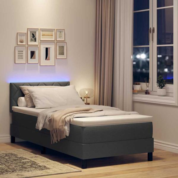 LED Boxspringbett mit Matratze Dunkelgrau 100x200 cm Stoff