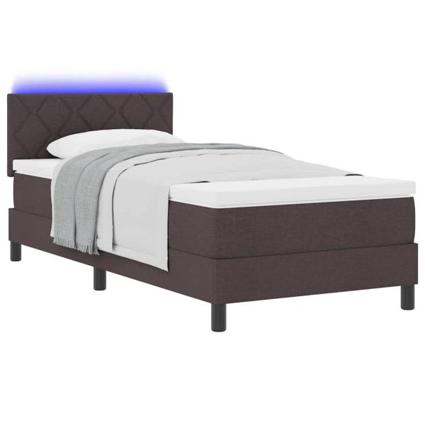 LED Boxspringbett mit Matratze Dunkelbraun 100x200 cm Stoff