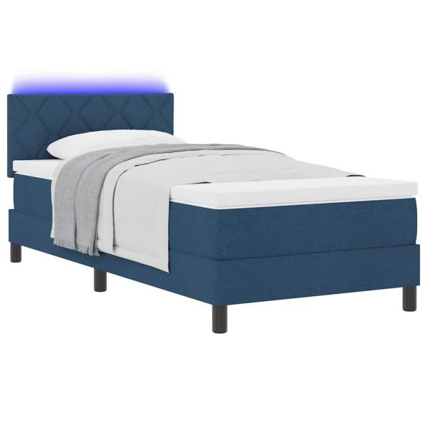LED Boxspringbett mit Matratze Blau 100x200 cm Stoff