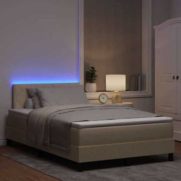 LED Boxspringbett mit Matratze Beige 120x190 cm Stoff