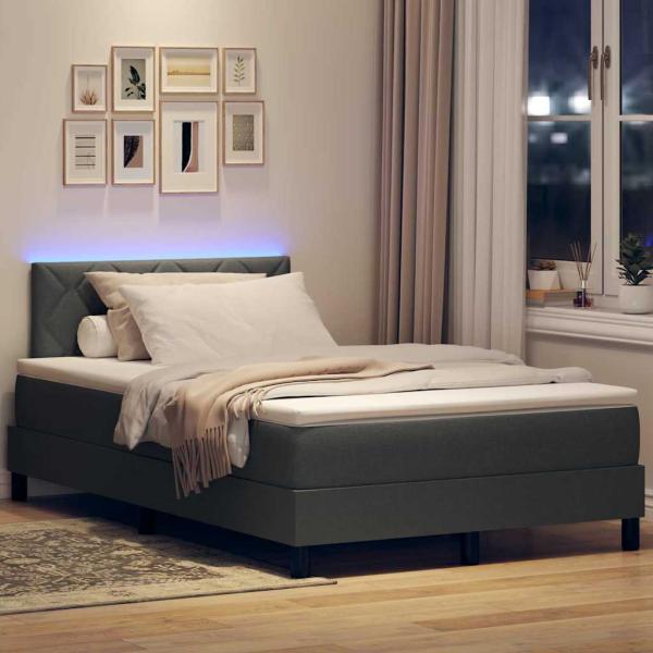 LED Boxspringbett mit Matratze Dunkelgrau 120x200 cm Stoff