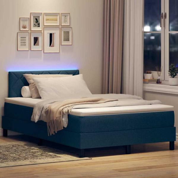 LED Boxspringbett mit Matratze Blau 120x200 cm Stoff