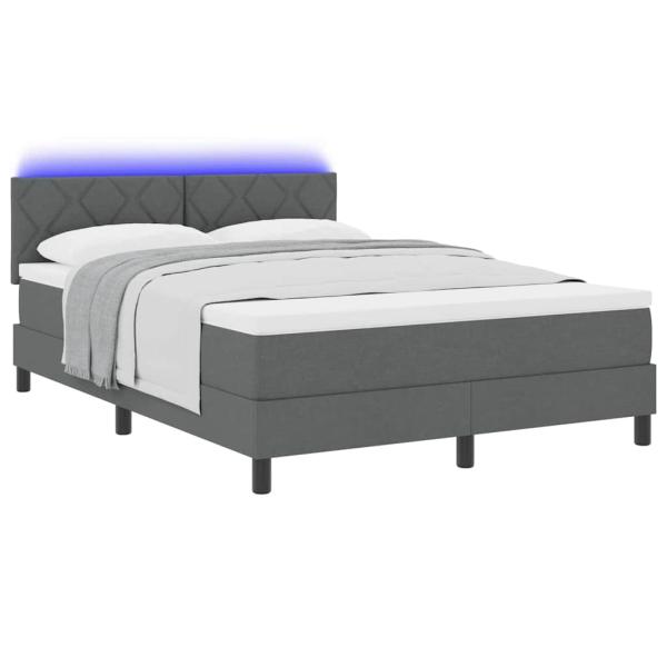 LED Boxspringbett mit Matratze Dunkelgrau 140x200 cm Stoff