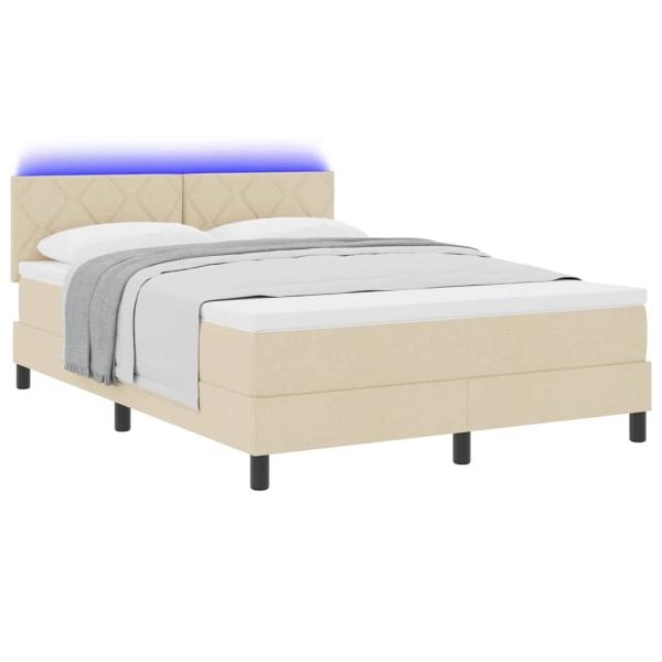 LED Boxspringbett mit Matratze Creme 160x200 cm Stoff