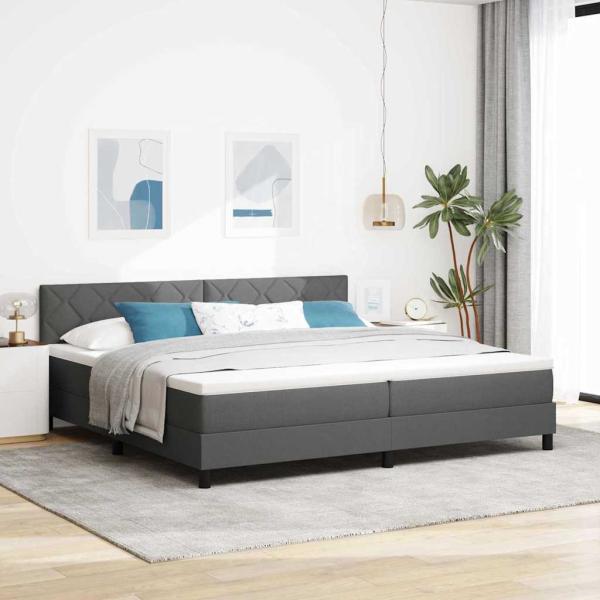 ARDEBO.de - LED Boxspringbett mit Matratze Dunkelgrau 200x200 cm Stoff