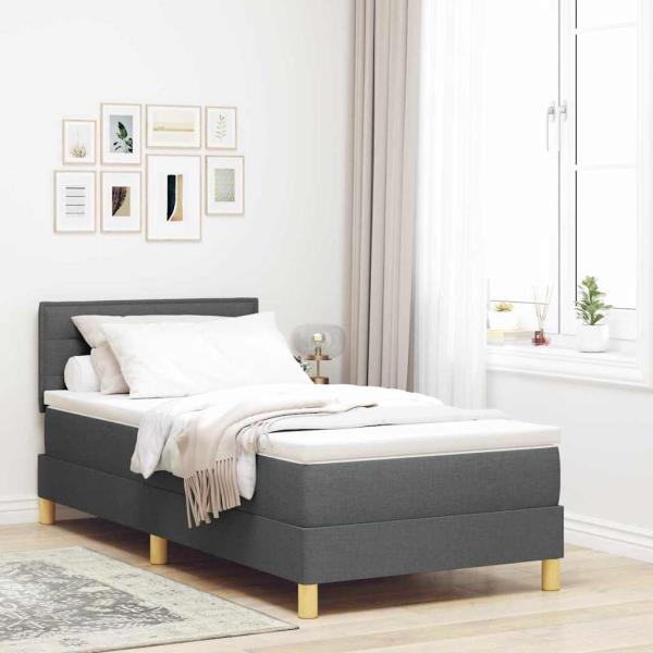 ARDEBO.de - Boxspringbett mit Matratze & LED Dunkelgrau 90x190 cm Stoff