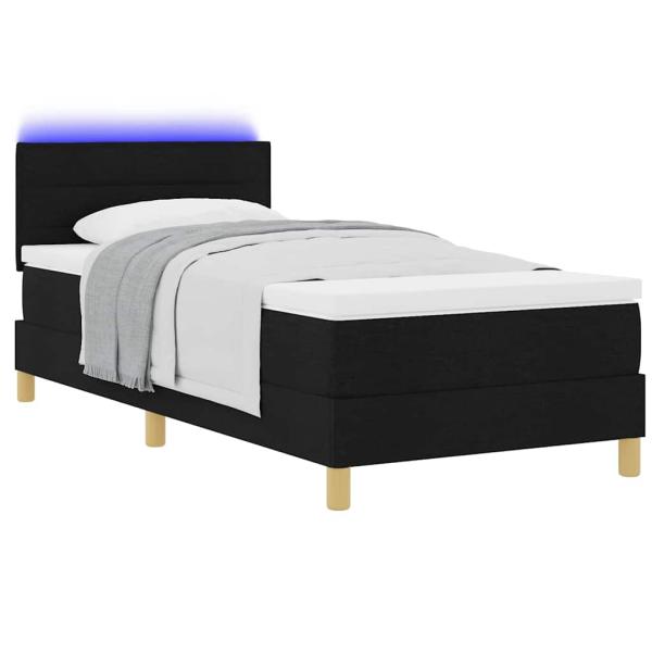 LED Boxspringbett mit Matratze Schwarz 90x200 cm Stoff