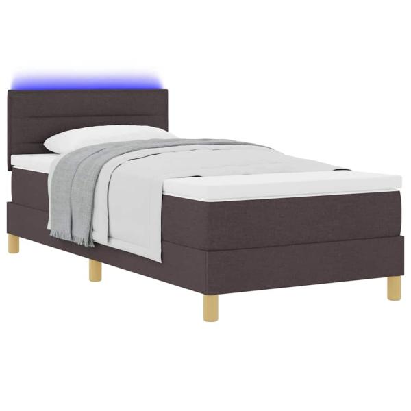 LED Boxspringbett mit Matratze Dunkelbraun 90x200 cm Stoff