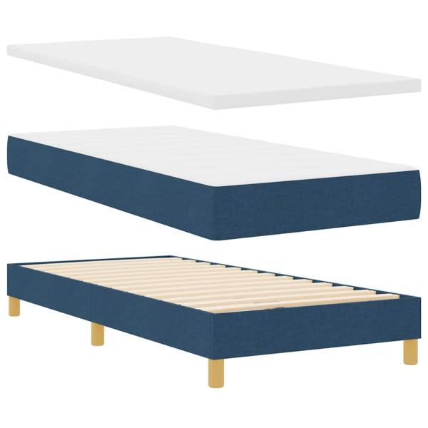LED Boxspringbett mit Matratze Blau 90x200 cm Stoff