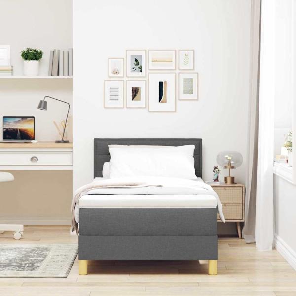 LED Boxspringbett mit Matratze Dunkelgrau 100x200 cm Stoff