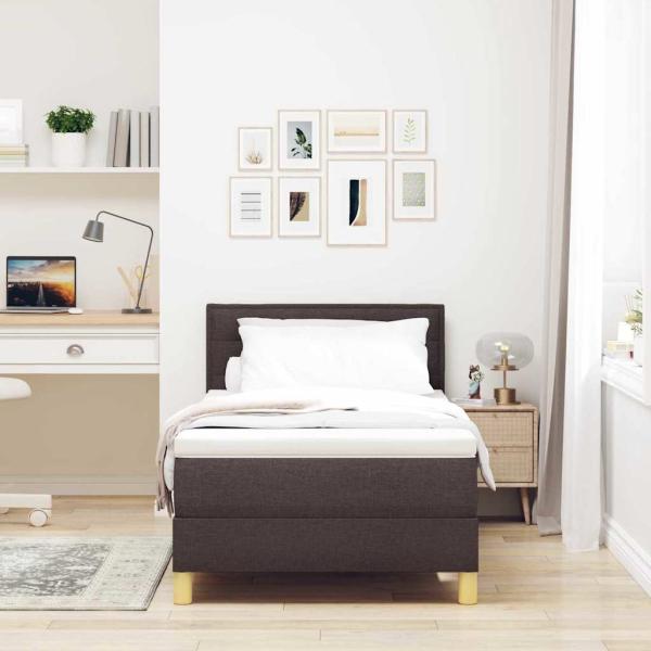 LED Boxspringbett mit Matratze Dunkelbraun 100x200 cm Stoff