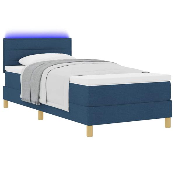 LED Boxspringbett mit Matratze Blau 100x200 cm Stoff