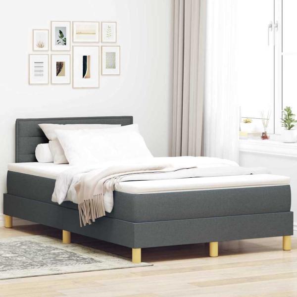 ARDEBO.de - LED Boxspringbett mit Matratze Dunkelgrau 120x200 cm Stoff