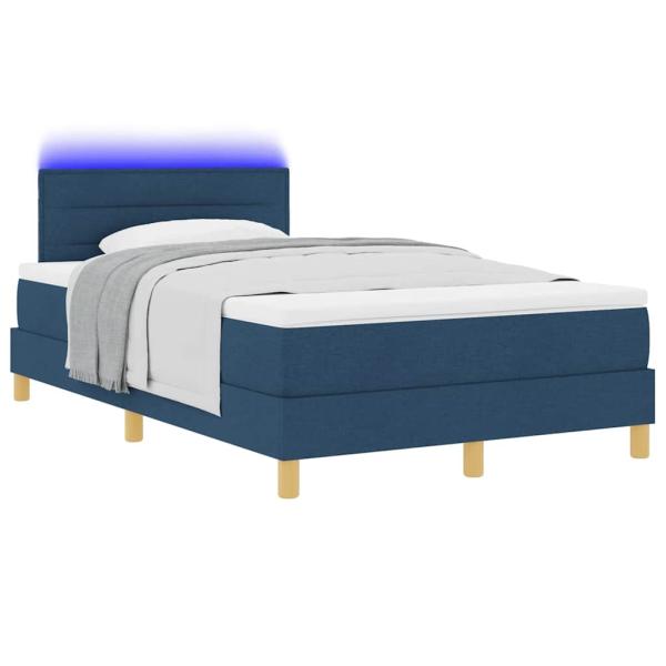 LED Boxspringbett mit Matratze Blau 120x200 cm Stoff
