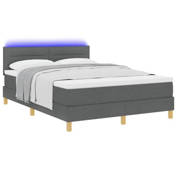 Boxspringbett mit Matratze & LED Dunkelgrau 140x190 cm Stoff