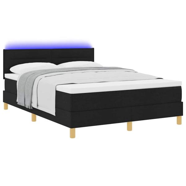 LED Boxspringbett mit Matratze Schwarz 140x200 cm Stoff