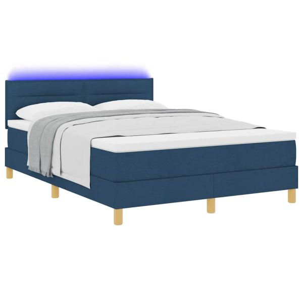 LED Boxspringbett mit Matratze Blau 140x200 cm Stoff