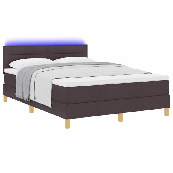 LED Boxspringbett mit Matratze Dunkelbraun 160x200 cm Stoff