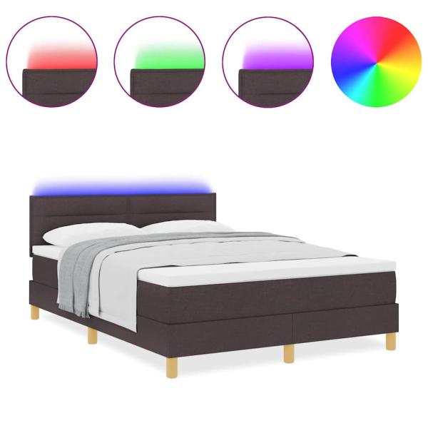 LED Boxspringbett mit Matratze Dunkelbraun 160x200 cm Stoff