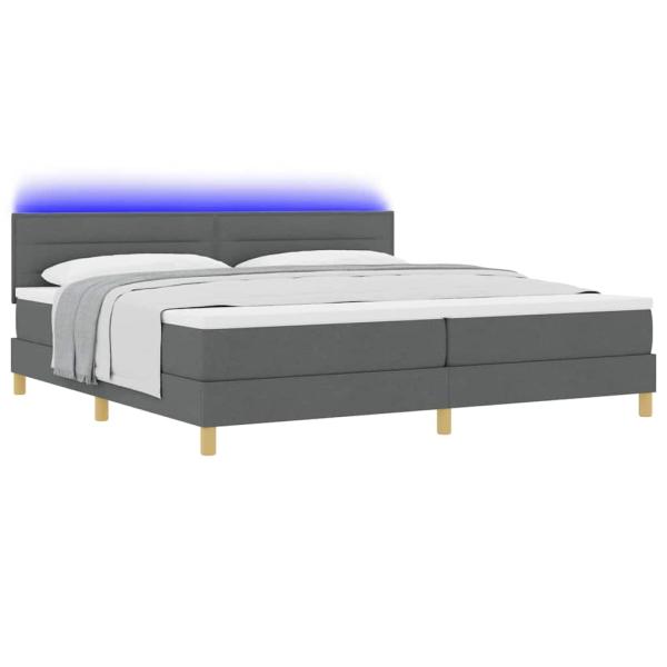 LED Boxspringbett mit Matratze Dunkelgrau 200x200 cm Stoff