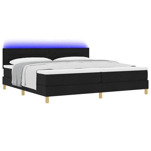 LED Boxspringbett mit Matratze Schwarz 200x200 cm Stoff