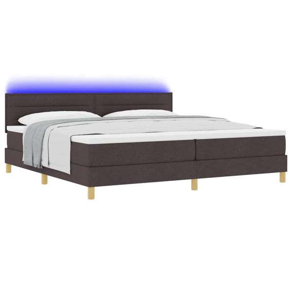 LED Boxspringbett mit Matratze Dunkelbraun 200x200 cm Stoff