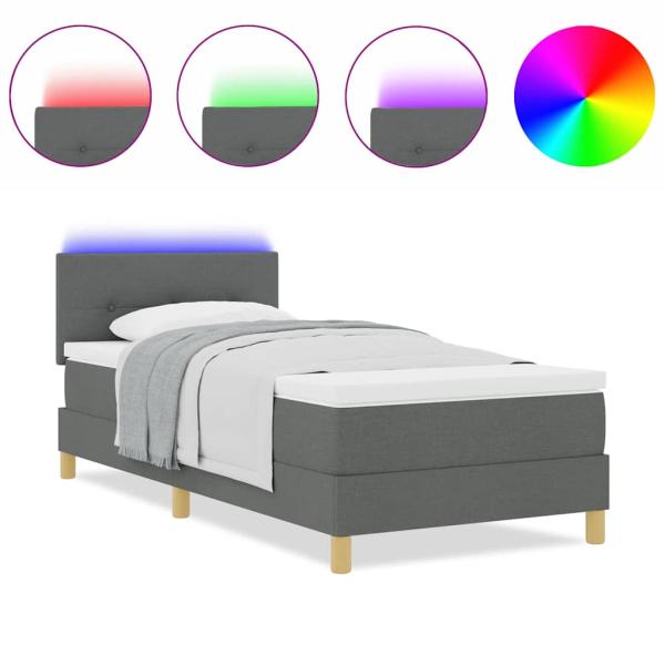 Boxspringbett mit Matratze & LED Dunkelgrau 90x190 cm Stoff