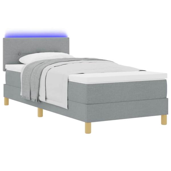 LED Boxspringbett mit Matratze Hellgrau 90x200 cm Stoff